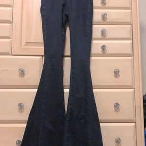 Three Bird Nest Dark Denim Bell Bottoms Size XS Elastic Waist - NWOT